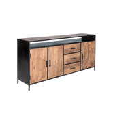 Omerta - Dressoir - mangohout - naturel - 3 deuren - 3 lades - 1 nis - stalen frame - zwart gecoat