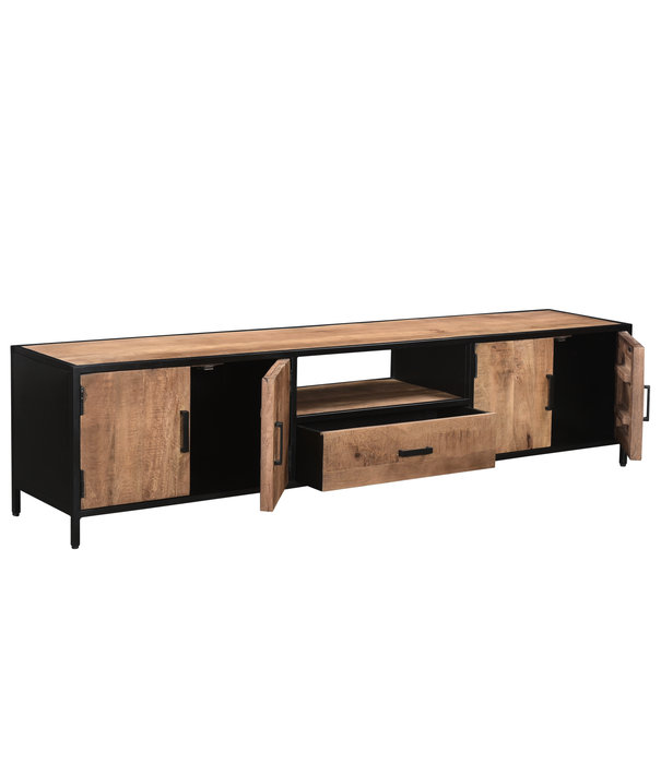 Duverger® Omerta - TV-Schrank - Mangoholz - natur - 4 Türen - 1 Schublade - 1 Nische - Stahlrahmen - schwarz beschichtet