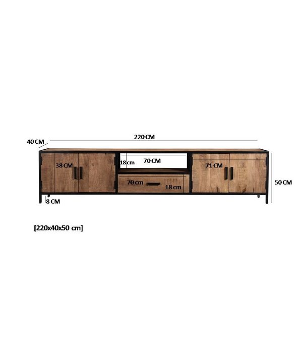 Duverger® Omerta - TV-Schrank - Mangoholz - natur - 4 Türen - 1 Schublade - 1 Nische - Stahlrahmen - schwarz beschichtet