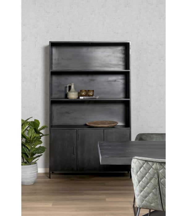 Duverger® Black Omerta - Bibliotheek - mango - zwart - 3 deuren - 3 leggers - stalen frame - zwart gecoat