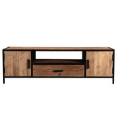 Omerta - TV-meubel - mangohout - naturel - 2 deuren - 1 lade - 1 nis - stalen frame - zwart gecoat