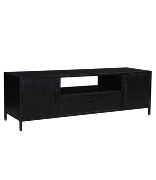 Black Omerta - Meuble TV - 180cm - mangue - noir - 2 portes - 1 tiroir - 1 niche - châssis acier