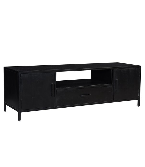 Duverger® Black Omerta - Meuble TV - 180cm - mangue - noir - 2 portes - 1 tiroir - 1 niche - châssis acier