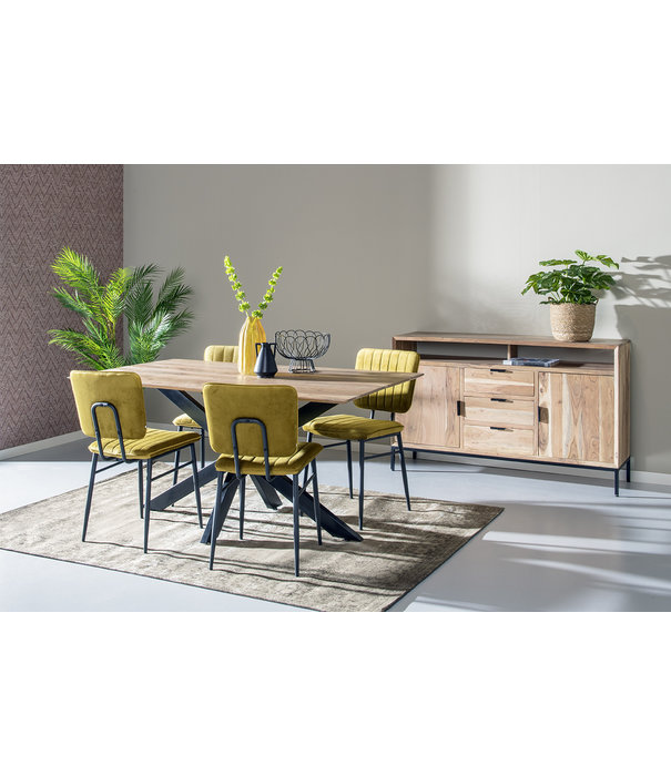 Duverger® Nordic - Table de salle à manger - acacia - naturel - 220cm - rectangulaire - pied araignée - acier laqué