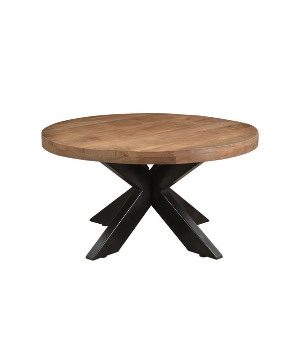 Duverger® Omerta - Table basse - ronde 80cm - manguier - naturel - pied araignée en acier - laqué noir