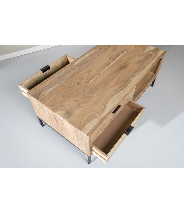 Duverger® Nordic - Table basse - acacia - naturel - L 120cm - 4 tiroirs - 1 niche