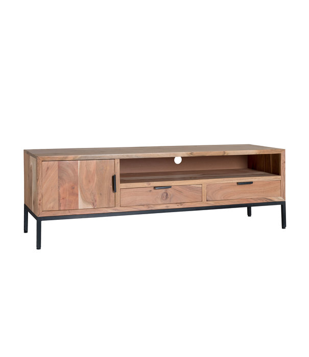 Duverger® Nordic - Meuble TV - acacia - naturel - 140cm - 1 porte - 2 tiroirs - 1 niche