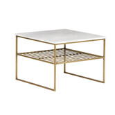 Marble - Salontafel - 55cm - marmer - gecoat staal - wit - goud - vierkant