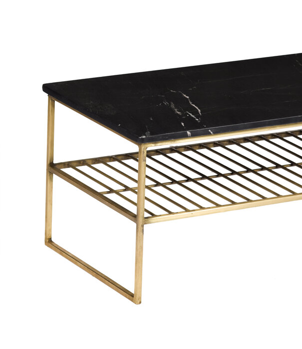 Duverger® Marble - Table basse - 90cm - marbre - acier laqué - noir - or - rectangulaire