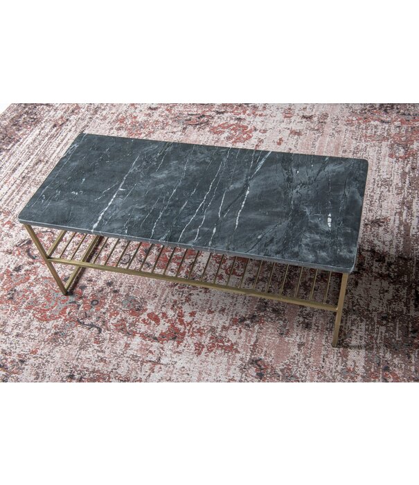 Duverger® Marble - Table basse - 90cm - marbre - acier laqué - noir - or - rectangulaire