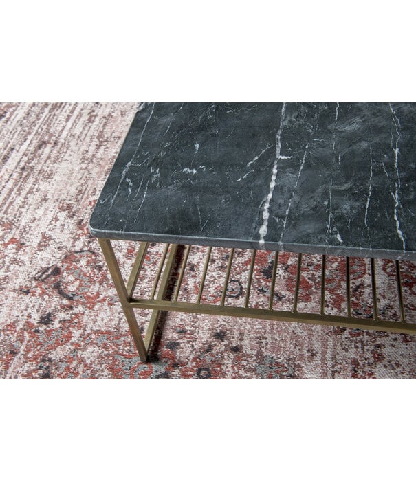 Duverger® Marble - Table basse - 90cm - marbre - acier laqué - noir - or - rectangulaire