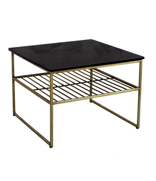 Marble - Table basse - 55cm - marbre - acier laqué - noir - or - carré