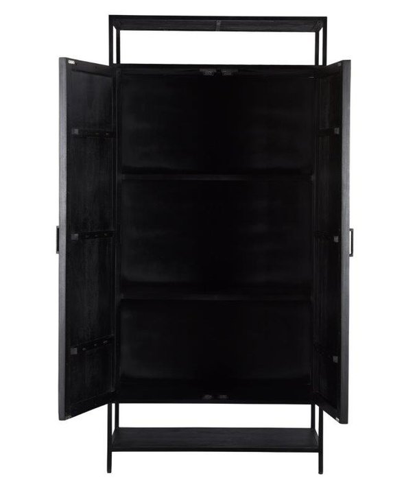 Duverger® Black Omerta - Buffet - mangue - noir - 2 portes - 2 étagères - 2 alcôves - châssis en acier - laqué noir