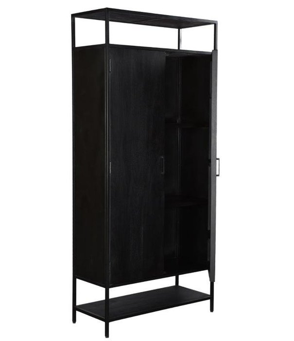 Duverger® Black Omerta - Buffet - mangue - noir - 2 portes - 2 étagères - 2 alcôves - châssis en acier - laqué noir