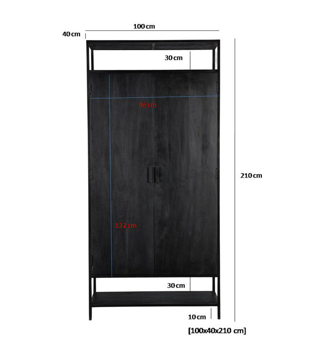 Duverger® Black Omerta - Buffet - mangue - noir - 2 portes - 2 étagères - 2 alcôves - châssis en acier - laqué noir