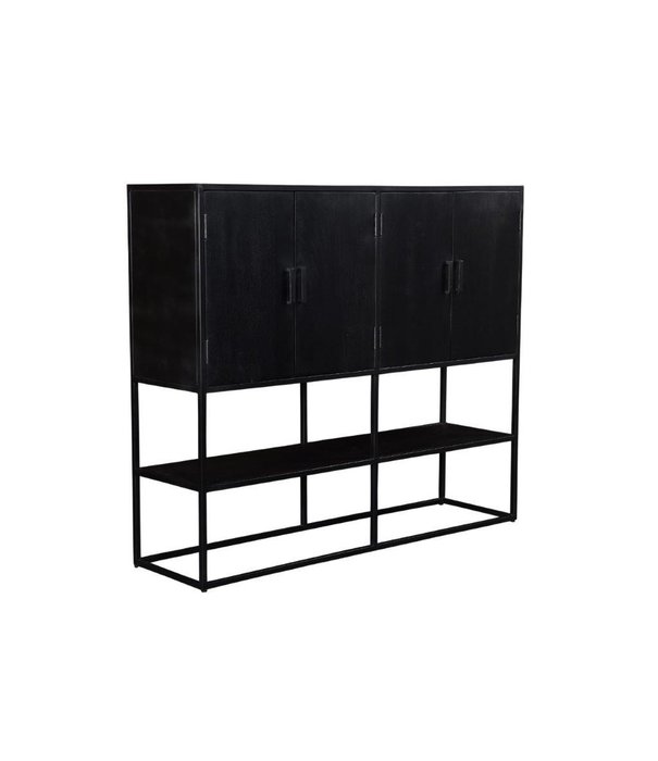 Duverger® Black Omerta - Buffet - mangue - noir - 4 portes - 1 étagère - châssis acier - laqué noir