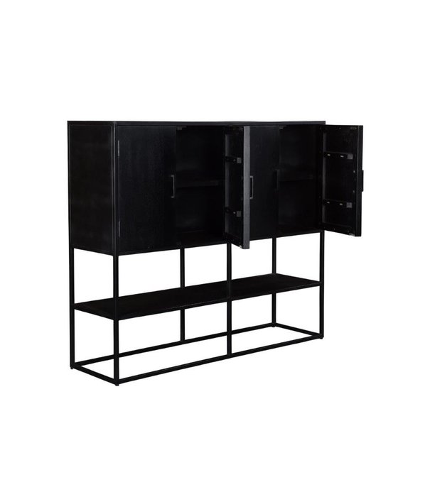 Duverger® Black Omerta - Buffet - mangue - noir - 4 portes - 1 étagère - châssis acier - laqué noir