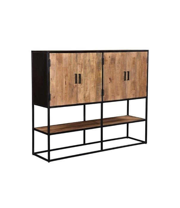 Duverger® Omerta - Buffet - bois de manguier - naturel - 4 portes - 2 alcôves - châssis acier - laqué noir