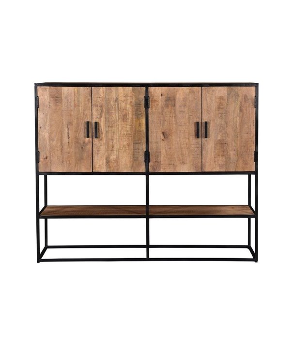 Duverger® Omerta - Buffetschrank - Mangoholz - natur - 4 Türen - 2 Nischen - Stahlrahmen - schwarz beschichtet