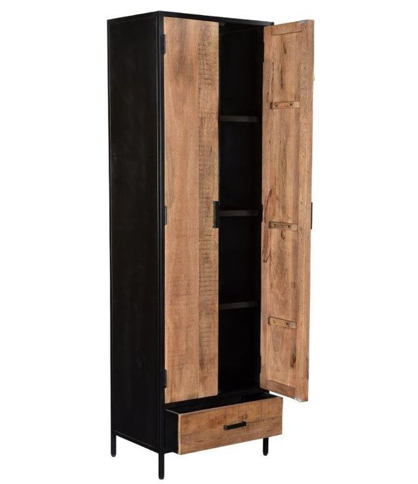 Duverger® Omerta - Lagerschrank - Mango - natur - 2 Türen - 1 Schublade - Stahlrahmen - schwarz beschichtet