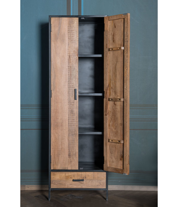 Duverger® Omerta - Lagerschrank - Mango - natur - 2 Türen - 1 Schublade - Stahlrahmen - schwarz beschichtet