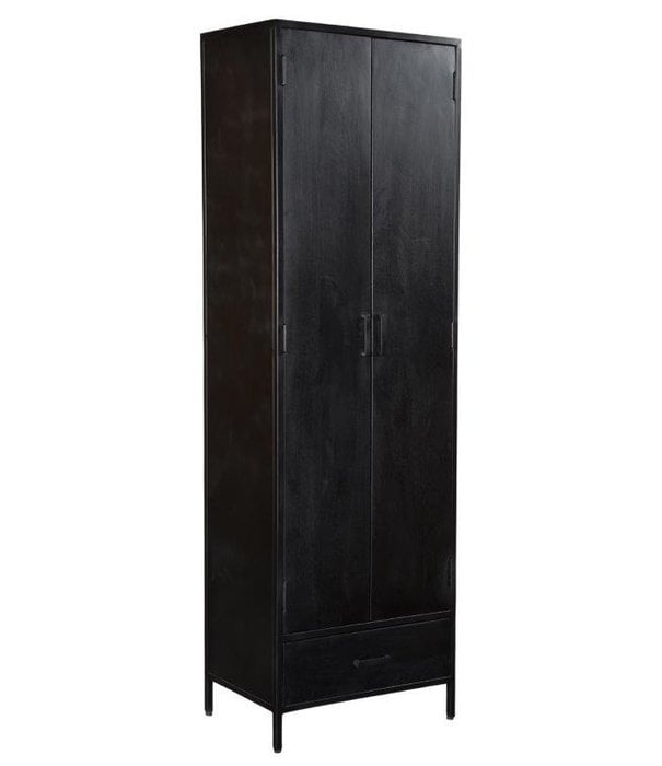 Duverger® Black Omerta - Armoire de rangement - mangue - noir - 2 portes - 1 tiroir - châssis en acier - revêtement noir