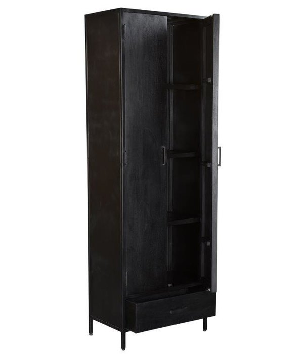 Duverger® Black Omerta - Armoire de rangement - mangue - noir - 2 portes - 1 tiroir - châssis en acier - revêtement noir