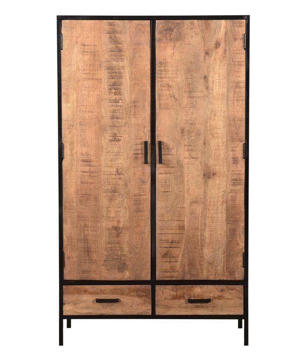 Duverger® Omerta - Buffet - bois de manguier - naturel - 2 portes - 2 tiroirs - châssis acier - laqué noir