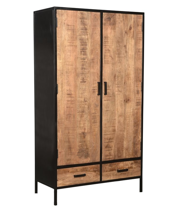 Duverger® Omerta - Buffet - bois de manguier - naturel - 2 portes - 2 tiroirs - châssis acier - laqué noir