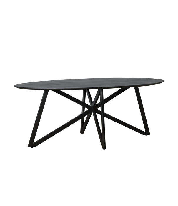 Duverger® Nordic - Table de salle à manger - acacia - noir - ovale - L 200cm - pieds web - acier laqué