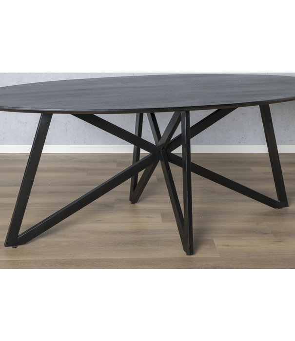 Duverger® Nordic - Table de salle à manger - acacia - noir - ovale - L 200cm - pieds web - acier laqué