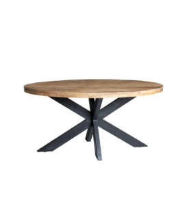 Omerta - Eettafel - ovaal - 160cm - mango - naturel - stalen Spider-poot - zwart gecoat