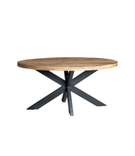 Omerta - Table de salle à manger - ovale - 160cm - mangue - naturel - pied Spider en acier - laqué noir