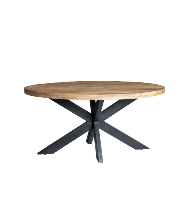 Duverger® Omerta - Table de salle à manger - ovale - 160cm - mangue - naturel - pied Spider en acier - laqué noir