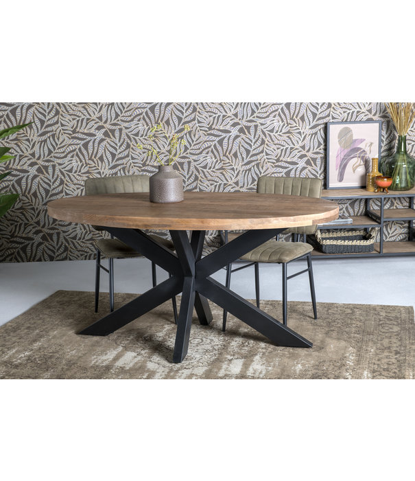 Duverger® Omerta - Eettafel - ovaal - 160cm - mango - naturel - stalen Spider-poot - zwart gecoat