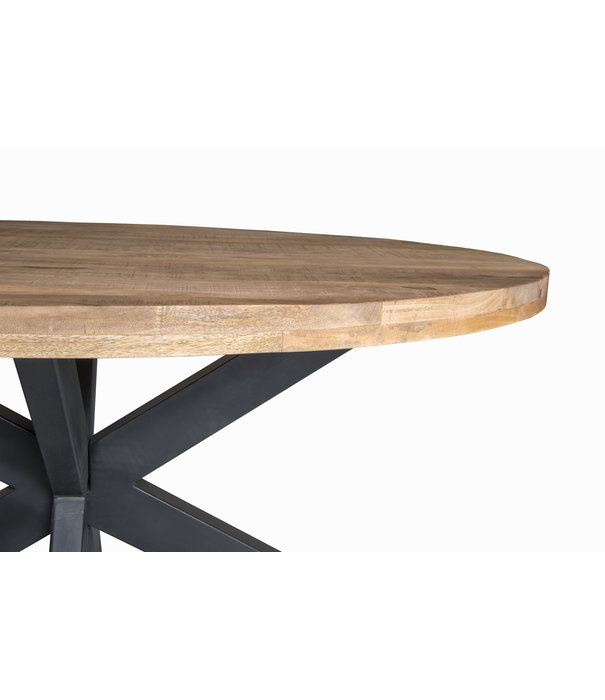 Duverger® Omerta - Table de salle à manger - ovale - 160cm - mangue - naturel - pied Spider en acier - laqué noir