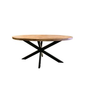 Omerta - Table de salle à manger - ovale - 200cm - bois de manguier - naturel - pied Spider en acier - laqué noir