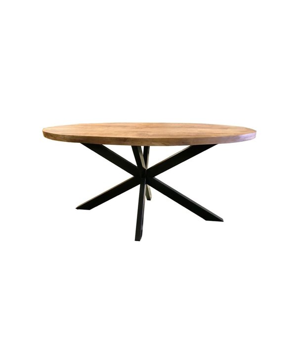 Duverger® Omerta - Table de salle à manger - ovale - 200cm - bois de manguier - naturel - pied Spider en acier - laqué noir