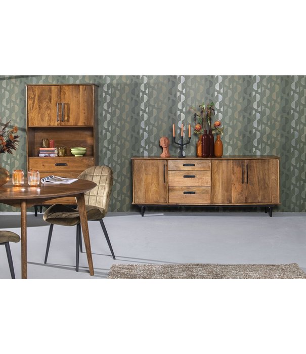 Duverger® Nostalgic Retro - Sideboard - Mangoholz - braun - 3 Schubladen - 3 Türen - L 200cm