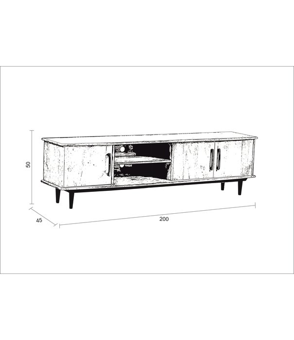 Duverger® Nostalgic retro - TV-meubel - mangohout - bruin - 2 nissen - 3 deuren - L 200cm