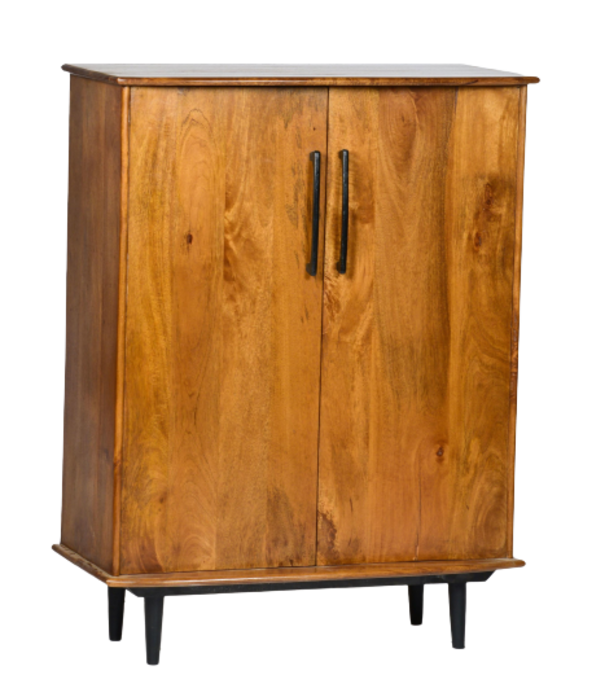 Duverger® Nostalgic retro - Meuble bar - bois de manguier - marron - 2 portes - tiroir - porte-bouteilles