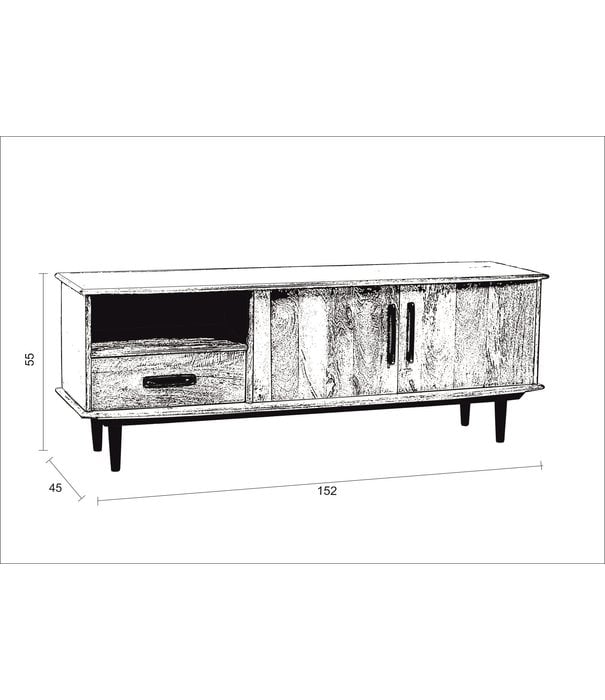 Duverger® Nostalgic Retro - TV-Schrank - Mangoholz - braun - Schublade - Nische - 2 Türen - L 152cm