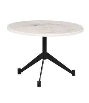 Marble - Salontafel - rond 55cm - marmer - wit generfd - uniek - driepikkel - staal - zwart gepoedercoat