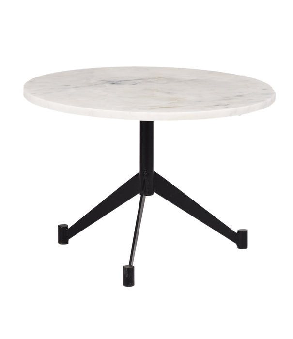 Duverger® Marble - Table basse - ronde 55cm - marbre - blanc grainé - unique - trois pics - acier - laqué noir