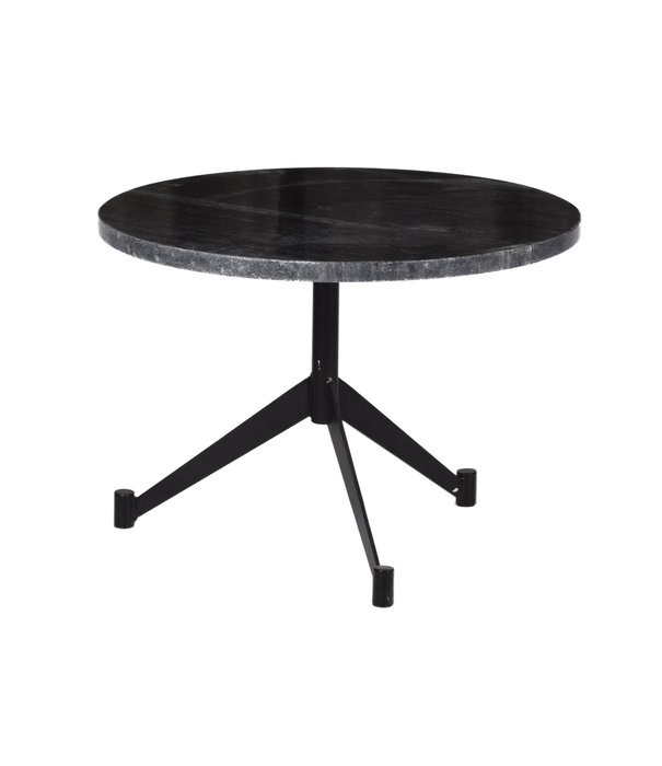 Duverger® Marble - Table basse - ronde 55cm - marbre - grainé noir - unique - trois pics - acier - peint par poudrage noir