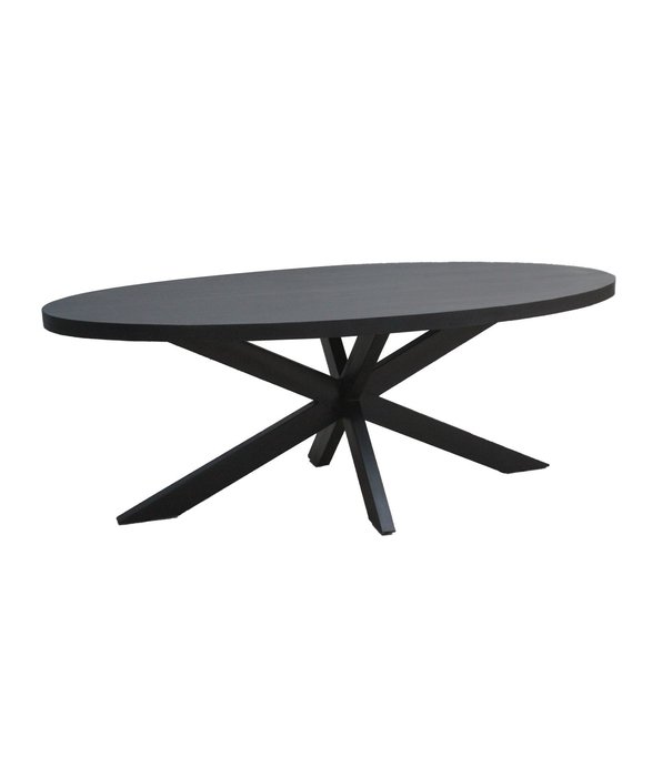 Duverger® Black Omerta - Table de salle à manger - mangue - noir - ovale - 180cm - pied araignée en acier - laqué noir