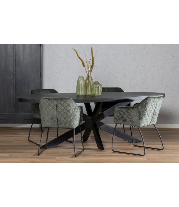 Duverger® Black Omerta - Table de salle à manger - mangue - noir - ovale - 180cm - pied araignée en acier - laqué noir