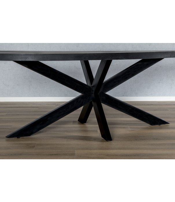 Duverger® Black Omerta - Table de salle à manger - mangue - noir - ovale - 180cm - pied araignée en acier - laqué noir