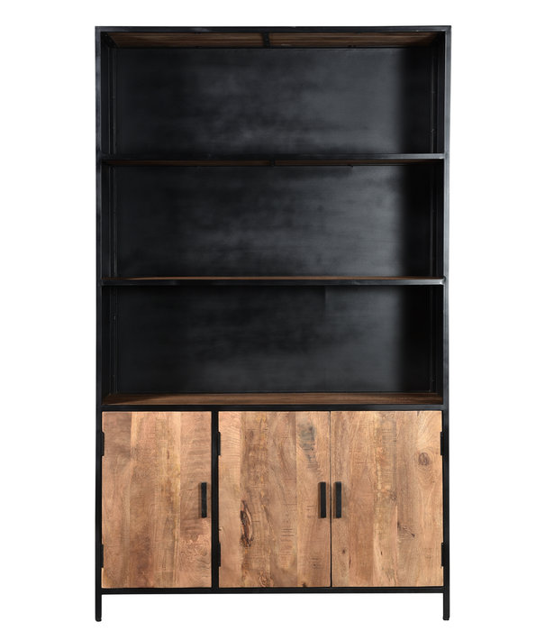 Duverger® Omerta - Bibliotheek - mango - naturel - 3 deuren - 3 leggers - stalen frame - zwart gecoat