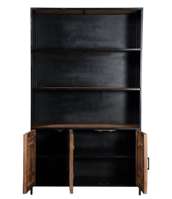Duverger® Omerta - Bibliothèque - mangue - naturel - 3 portes - 3 étagères - châssis acier - revêtement noir